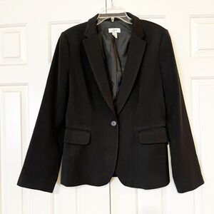 Ann Taylor Loft Plain Black lined one button blazer jacket w/ pockets Size 10
